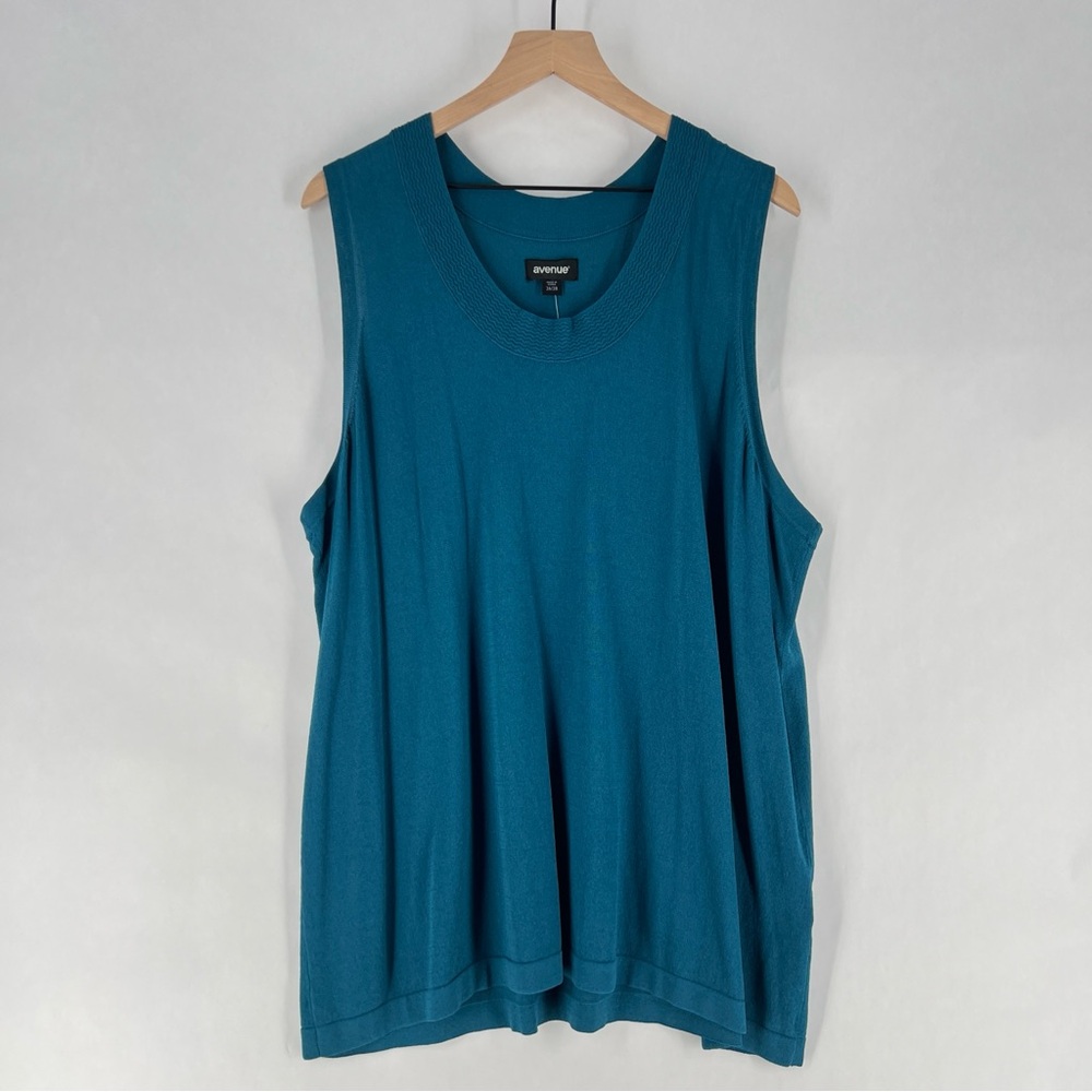 Avenue Womens Size 26/28 Teal Stretch Knit Scoop Neck Sleeveless Swing Top